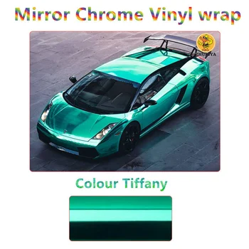 1.52X18M Elastīgus Tiffany Spogulis Chrome Vinyl Wrap pašlīmējošās Plēves Decal Gaisa Izlaišanas Burbulis Bezmaksas DIY Auto Ietīšana Roll