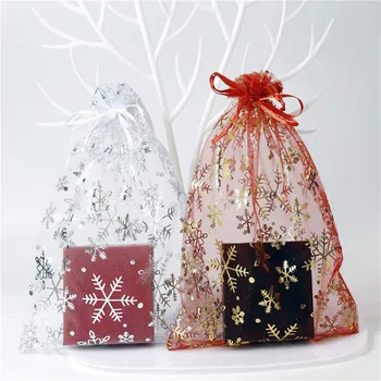 100gab Sniegpārslas zeltītiem marles maisiņā Ziemassvētku dāvanu iepakojumā marles maisiņā Dāvanu Maisu mazajiem acs soma Kāzu dāvanu maisu Rotaslietas uzglabāšana