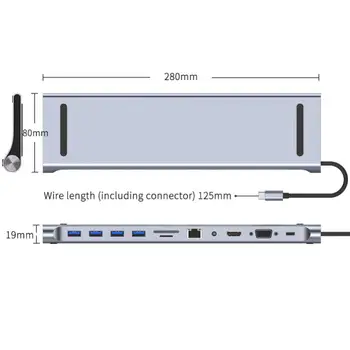11 In 1 USB C HUB Multi HUB Ethernet Tīkla PD 100W Type C dokstacija Sadalītāja USB 3.0 Adapteris Priekš Macbook Virsmas Centrmezglu