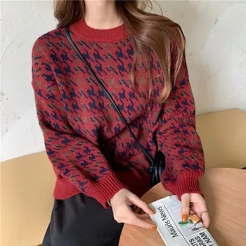 2023 agrā pavasarī jaunu korejiešu versija slinks brīvs džemperis dāmas vintage Hong Kong stila trikotāžas džemperis džemperis