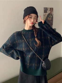 2023 agrā pavasarī jaunu korejiešu versija slinks brīvs džemperis dāmas vintage Hong Kong stila trikotāžas džemperis džemperis