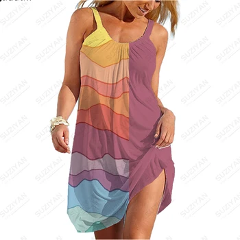 2023 Jaunu Havaju Modes Īsi Svārki Sieviešu Zaudēt Apaļu Kakla Sexy Krekls Vasaras Siksniņu Kleita Dekorācijas Smieklīgi 3D Drukāšanas Modes
