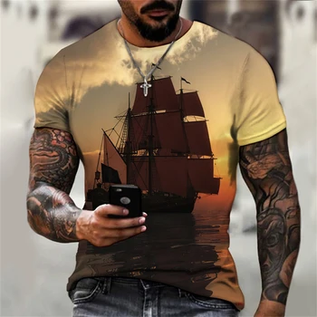 2023 Jaunu Modes Vīriešu T-krekls Krāsains 3D Pasūtījuma Vīriešu Apģērbu Ikdienas Ikdienas Īsās Piedurknes Iela Augšā T-krekls Pirāts