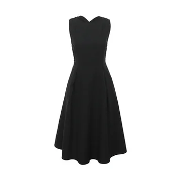 2023 Sieviešu Vasaras Seksīgu Kleitu Elegants Hepburn Stils Melnā Bezpiedurkņu Atpakaļ Pāri Midi Līnijas Puse Kleitas Jaunas Modes Vestidos