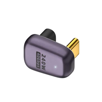 240W USB-C/Tips-C Female USB-C/Tips-C Vīriešu 40Gbps U-Veida Adapteris ar Gaismas