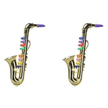 2X Saksofonu 8 Krāsainu Atslēgas, Metāla Imitācijas Aksesuārus Spēlēt Mini Mūzikas Vēja Instrumenti, Bērnu Dzimšanas dienu Rotaļlieta Zelta CNIM Karstā