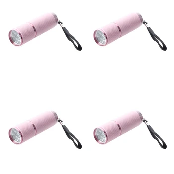 4X Āra Mini Rozā Gumijas Pārklājumu 9-LED Lukturītis Lukturītis