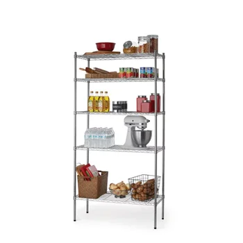 5 Līmeņa Wire Shelf Unit, Chrome, 1750 lb Spējas Virtuves Organizators Virtuves Piederumi Trauku Plaukts Virtuves Plaukts