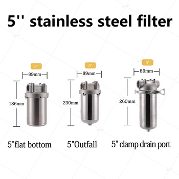 5inch Nerūsējošā tērauda filtrs mājokļu ūdens filtrācijas pre-filtri ūdens prefilterindustrial ūdens filtra korpuss kasetņu iepriekšējās attīrīšanas filtru