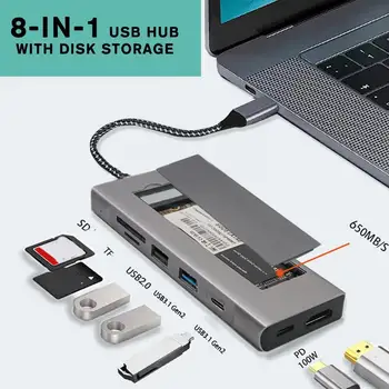 8 In 1 USB Centrmezglu Ar Diska atmiņas Funkcija USB Tipa M. c 2 M. 2 NVME SATA HDMI Saderīgs un Stacijas Klēpjdatoru Doks PCle SSD D9Q3