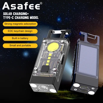 Asafee S030 EDC Mini Lukturītis COB Keychain Ar Akumulatoru Lāpu Ūdensizturīgs Lādējams Lukturis Saules Panelis, kas ir UV Gaismas Pudele nazis