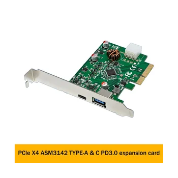 ASM3142 PCIE X4 USB3.1 TIPS-C+A 10G ātrgaitas Konversijas Paplašināšanas Karti PCIE ASM3142 USB3.1 Resursdatora Kontrolleris