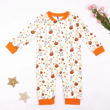 Baby Boy Apģērbs Vasaras Fshion Stila Bērnu Sleepwear Burbulis Kokvilnas Boutique Salds Ropmer Ar Ķirbju Drukāšana no 0-3m