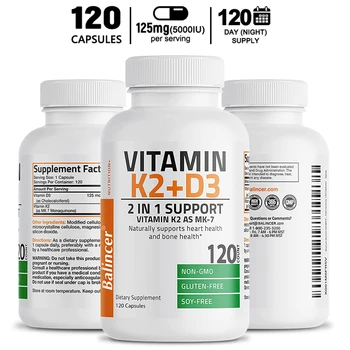 Balincer Vitamīns D3+K2 Kapsulas - Atbalsta Sirds, Muskuļiem, Kauliem un Locītavām, Imūnsistēmas Veselību, Veicina Kalcija Uzsūkšanos