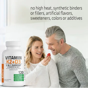 Balincer Vitamīns D3+K2 Kapsulas - Atbalsta Sirds, Muskuļiem, Kauliem un Locītavām, Imūnsistēmas Veselību, Veicina Kalcija Uzsūkšanos