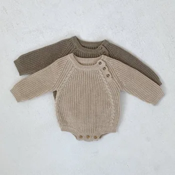Bērnu apģērbu jaundzimušajam, rudenī un ziemā vienkārši adīt brīvs džemperis bodysuits & vienu gabalu tērpiem loungewear Modes 0-2T