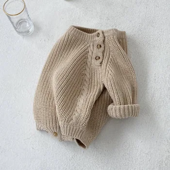 Bērnu apģērbu jaundzimušajam, rudenī un ziemā vienkārši adīt brīvs džemperis bodysuits & vienu gabalu tērpiem loungewear Modes 0-2T