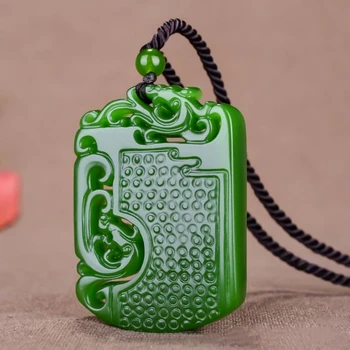 Dabas Zaļā Roku cirsts Jade Dragon Kulons Modes Boutique Rotaslietas Vīriešiem un Sievietēm Zodiaka Kaklarota Dāvanu