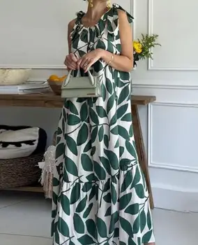 Elegants Puse Kleitas Sievietēm 2023 Vasaras Jaunā Modes Gadījuma Piedurknēm Drukāts Brīvs Kleita Vienkārša Ikdienas Svārstmigrāciju