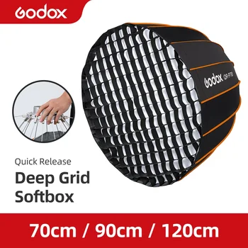 Godox QR-P70 70CM QR-P90 90CM QR-P120 120CM Ātri Atbrīvot Parabolic Dziļi Softbox +Šūnveida Režģis, lai Bowen Mount Studio Flash