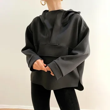 Ir 2021. Jauno Rudens Modes Sieviešu Ikdienas Dizainu Nozīmē Lielu Kabatas Mīksti Topi garām piedurknēm Kapuces Džemperis Sievietēm, Hoodies