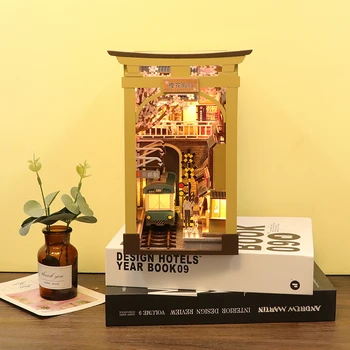 Japāņu DIY Koka Grāmatu Nook Shelf Insert Komplekti, Miniatūras Sakura dzelzceļa Stacijas Bookend Plaukts Mājas Dekoru Roku darbs Amatniecības Dāvanas