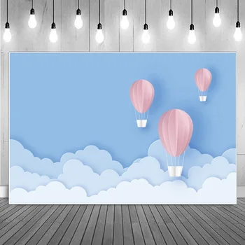 Karstā Gaisa Baloni Fotogrāfijas Fons, Bērnu Dzimšanas Dienu Apdare Custom Bērniem Blue Sky Cloud Mājas Pusi, Studio Photocall Fona