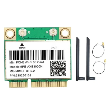 KARSTĀ-MPK-AXE3000H WiFi Karte+Dual Antenu WiFi 6E 2400Mbps Mini PCI-E, BT 5.3 802.11 AX 2.4 G/5.G/6Ghz Wlan Tīkla Karte