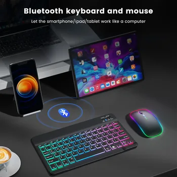 LED Bezvadu Bluetooth Tastatūru, RGB Tastatūru un Peli, Mini Aizmugurgaismojuma Tastatūra Tālruņa, Planšetdatora Ipad Pro 11 Ipad Tastatūras