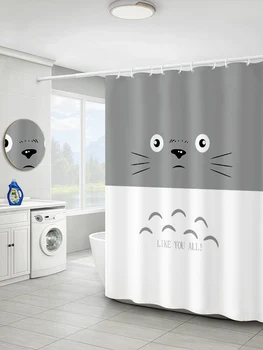 Mans Kaimiņš Totoro Kaķis Anime Dušas Aizkari Ūdensizturīgs Dušas Aizkars Vannas istaba Poliestera 3D Meitenēm, Zēniem, Karikatūra