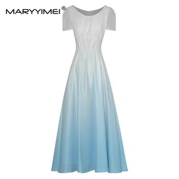 MARYYIMEI Modes kleita Vasaras Sieviešu Kleita Īsām Piedurknēm Gradientu, krāsu Minimālisma Elegants Vidū Kleitas
