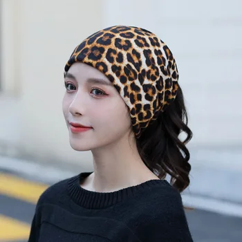 Modes Beanie Cepures Sieviešu Cepures Ziedu Leopard Cepures Daudzfunkciju Ziemas Cepure Rudens Beanies Turban Cepure, Šalle Vadītājs Wrap