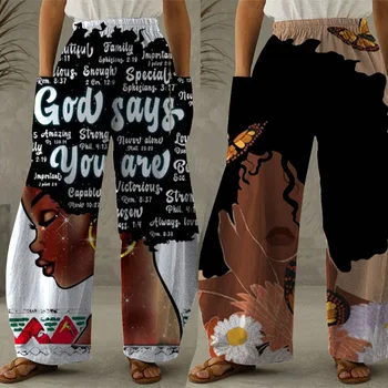 Modes Bikses Sievietēm Zaudēt Gadījuma Taisni 3D Drukas Augsta Vidukļa Plaša Kāju Bikses Sievietēm