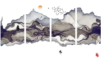 MT4002 Ķīniešu Stilā kalna saules lēkta ainavu Print Art Audekls Plakāts Dzīvojamā Istaba Dekori Mājas Sienas Attēlu