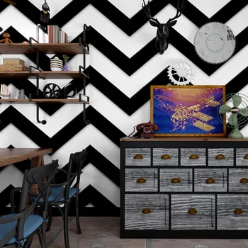Mūsdienu Vienkāršas Melnas un Baltas Horizontālas Svītras Viļņotas Tapetes Frizētava, ēdamzāle 3D Dzīvojamā Istaba Fona Sienas Tapetes