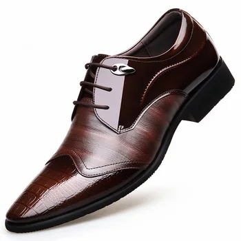 QFFAZ Ādas vīriešu kurpes Britu biznesa uzvalks vīriešu kurpes Īstas Ādas kāzu kurpes vīriešiem kleitu kurpes vīriešiem