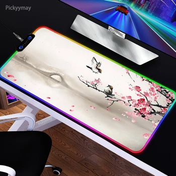 RGB Spēļu Peles Paliktņa peles paliktnis Art Paklāju Ķīniešu Tintes Glezna Peli Mat LED LuminousLarge Pc Keyborad Deskmat Spēlētājs Piederumi