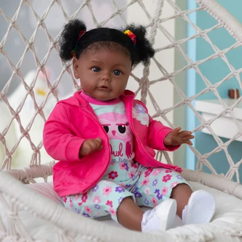 SANDIE 60CM Augstas Kvalitātes Atdzimis Toddler Sue-Sue Tumša Ādas Āfrikas Amerikāņu Meitene Lelle, Baby Sakņojas Long Cirtaini mati Roku lelle