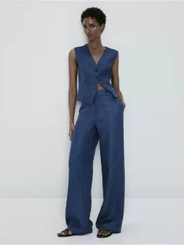 Sieviešu 2023 Vasaras Jaunā Modes Gadījuma Atvērtā Line Dizains Ar V-Veida Kakla Veste Šiks Pogu Īsā Universāls Tērps Bez Piedurknēm, Vestes Mujer