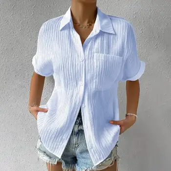Stilīgu Sieviešu Krekls Atloks Apkakli Sarukt-izturīgs Turndown Apkakles Gadījuma Sieviešu Krekls Vienu Krūtīm, Sieviešu T-Krekli Apģērbi