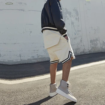 Streetwear Bieber Acs Baggy Bikses Vīriešu Sānu Rāvējslēdzējs Elastīga Vidukļa Joggers Īsā Ceļa Garums Lielgabarīta Drop-kājstarpes Bikses Vīriešu