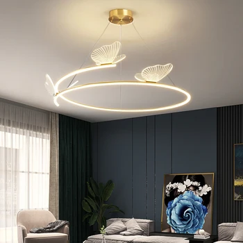 Tauriņš dzīvojamā istaba gaismas minimālisma mūsdienu modes restorāns kulons gaismas radošo dekorēšana guļamistaba līnijas apļveida gaismas