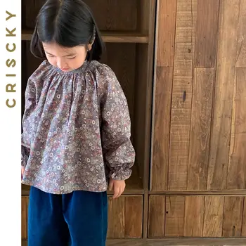 Vintage Meitenes 2023 Rudens Apģērbu Komplekti Bērnu Gadījuma garām Piedurknēm Ziedu T-krekls+Velveta Plaša Kāju Bikses Bērniem Vaļīgu Apģērbu Komplekti