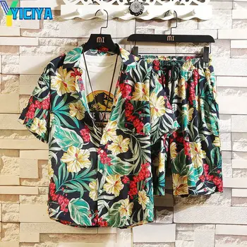 YICIYA Pludmales Apģērbu Vīriešiem Un Sievietēm, Havaju Kreklu Komplekts Modes Apģērbu Streetwear Cēloņu Piejūras Apģērbs, Vīriešu Forši Šorti Uzstādīt Y2k