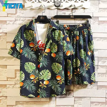 YICIYA Pludmales Apģērbu Vīriešiem Un Sievietēm, Havaju Kreklu Komplekts Modes Apģērbu Streetwear Cēloņu Piejūras Apģērbs, Vīriešu Forši Šorti Uzstādīt Y2k